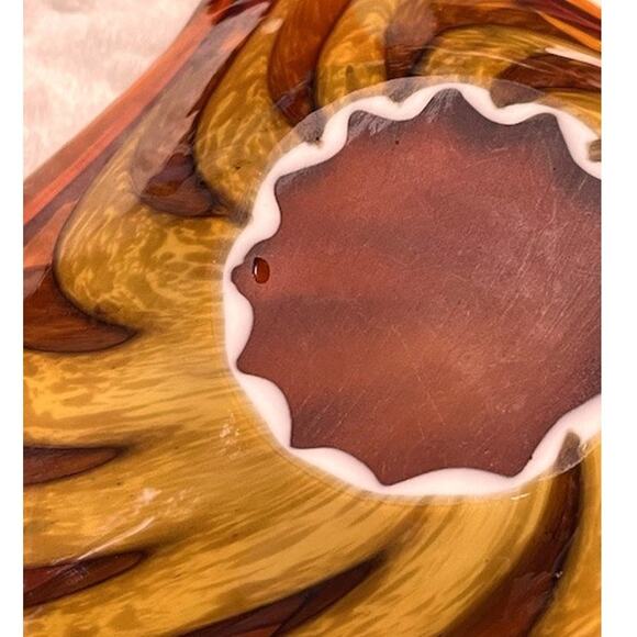 Vintage Mid-Century Italian Fratelli Toso Murano Amber & Gold Swirl Glass Bowl - Picture 8 of 10